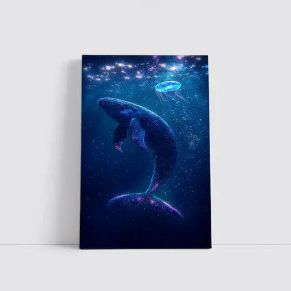 Glowing Whale and Jellyfish Deep Ocean