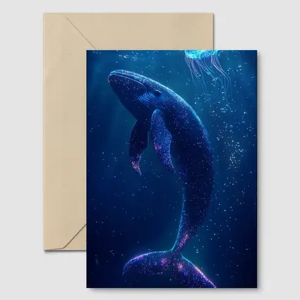 Glowing Whale and Jellyfish Deep Ocean