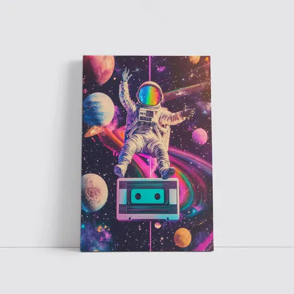 Astronaut Floating in Colorful Retro Space