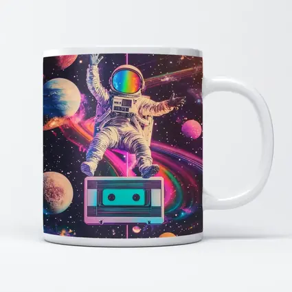 Astronaut Floating in Colorful Retro Space