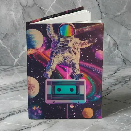 Astronaut Floating in Colorful Retro Space