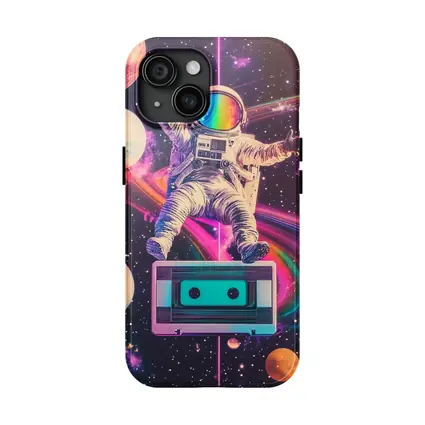 Astronaut Floating in Colorful Retro Space