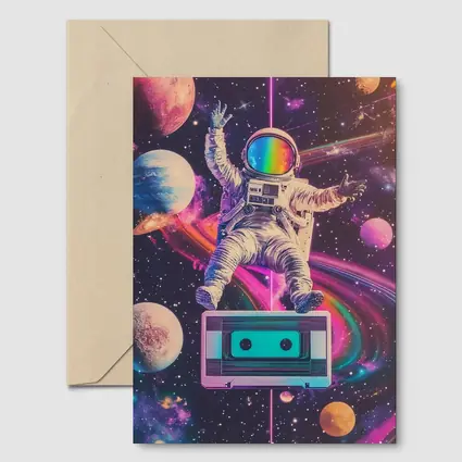Astronaut Floating in Colorful Retro Space