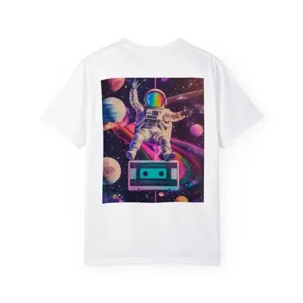 Astronaut Floating in Colorful Retro Space