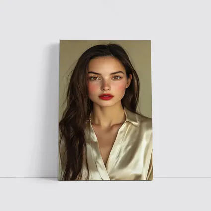 Young Woman Red Lips Silk Shirt Portrait