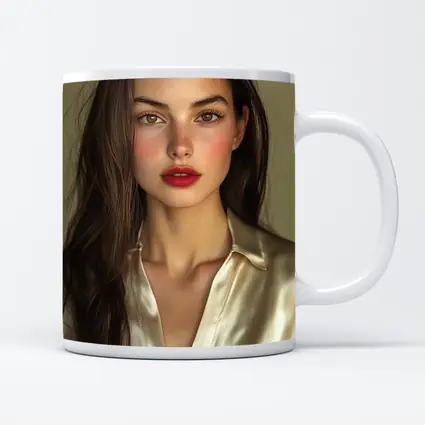 Young Woman Red Lips Silk Shirt Portrait