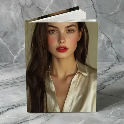 Young Woman Red Lips Silk Shirt Portrait