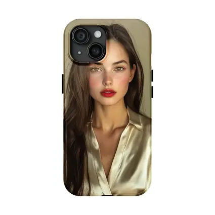 Young Woman Red Lips Silk Shirt Portrait