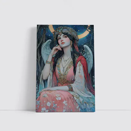 Angel Woman Jeweled Crown Starry Night Forest