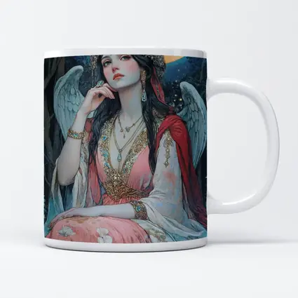 Angel Woman Jeweled Crown Starry Night Forest