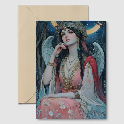 Angel Woman Jeweled Crown Starry Night Forest