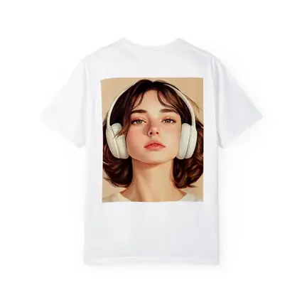 Young Woman Headphones Illustration Beige Background