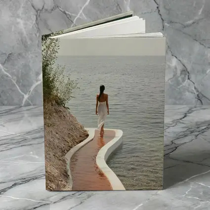 Woman Walking Curved Coastal Path Ocean View