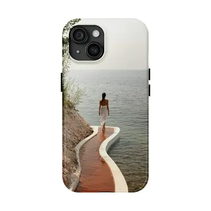 Woman Walking Curved Coastal Path Ocean View