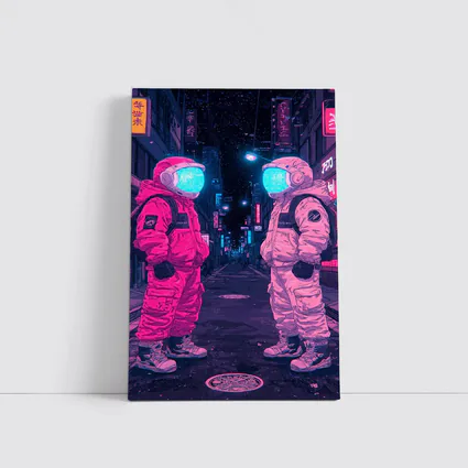 Astronauts Neon Tokyo Street Night Art