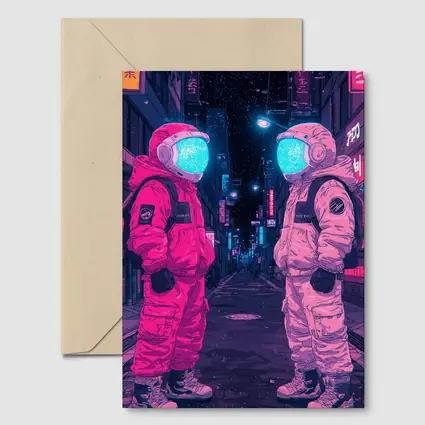 Astronauts Neon Tokyo Street Night Art