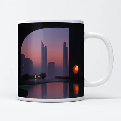 City Skyline Sunset Reflection Pool Arch