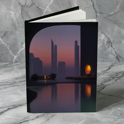 City Skyline Sunset Reflection Pool Arch