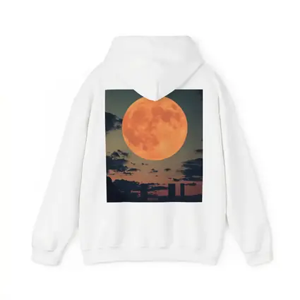 Giant Orange Moon Over City Skyline