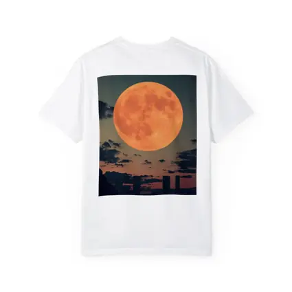 Giant Orange Moon Over City Skyline