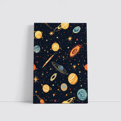 Retro Space Planets Stars Dark Blue Pattern