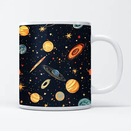 Retro Space Planets Stars Dark Blue Pattern