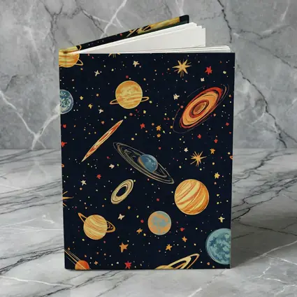 Retro Space Planets Stars Dark Blue Pattern