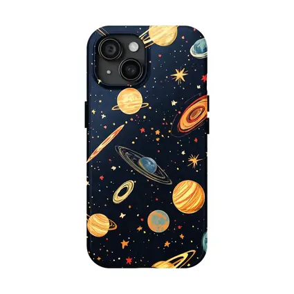 Retro Space Planets Stars Dark Blue Pattern