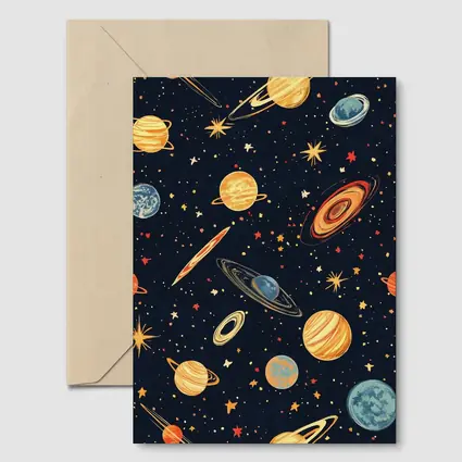 Retro Space Planets Stars Dark Blue Pattern