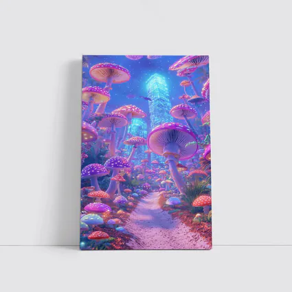 Neon Mushroom Forest Glowing Futuristic City
