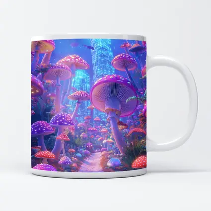 Neon Mushroom Forest Glowing Futuristic City