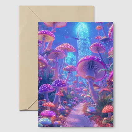 Neon Mushroom Forest Glowing Futuristic City