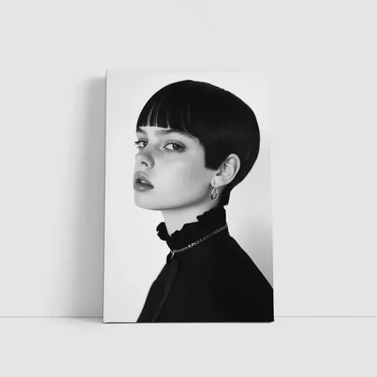 Black and White Portrait Woman Short Hair