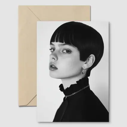Black and White Portrait Woman Short Hair