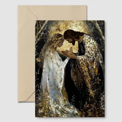 Jesus and Mary Praying Gold Floral Art