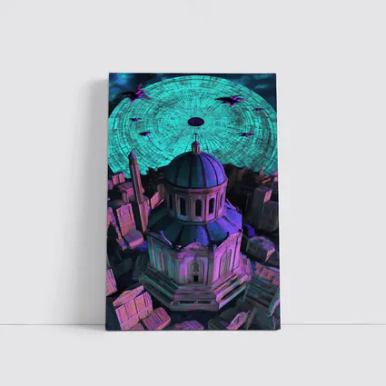 Futuristic Cathedral City Purple Neon Night