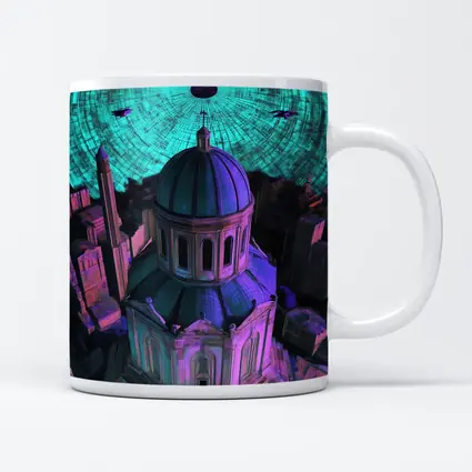 Futuristic Cathedral City Purple Neon Night
