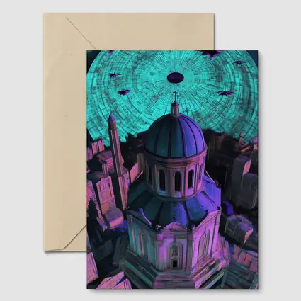 Futuristic Cathedral City Purple Neon Night