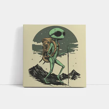 Alien Hiker Backpacking Through Mountain Landscape