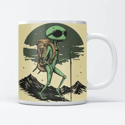 Alien Hiker Backpacking Through Mountain Landscape