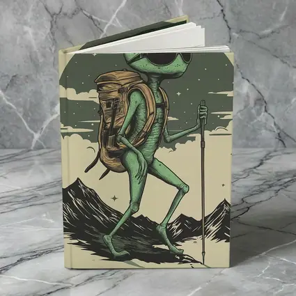 Alien Hiker Backpacking Through Mountain Landscape