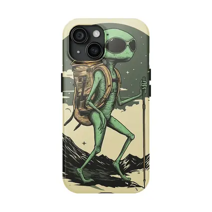 Alien Hiker Backpacking Through Mountain Landscape