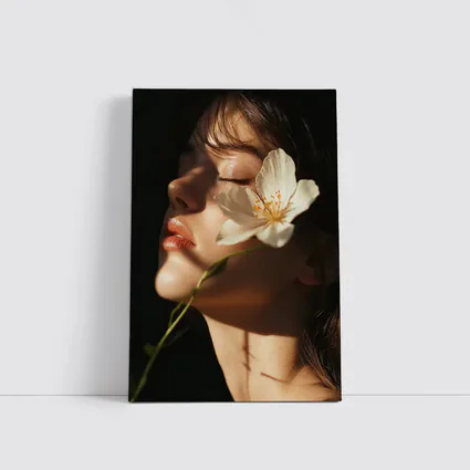 Woman White Flower Dark Background Portrait