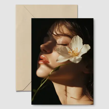 Woman White Flower Dark Background Portrait