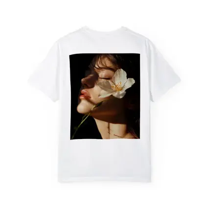 Woman White Flower Dark Background Portrait