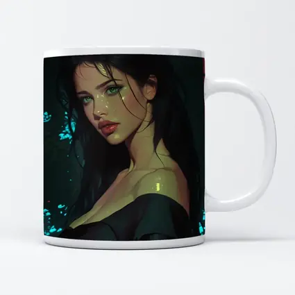 Dark Haired Woman Green Eyes Neon Night