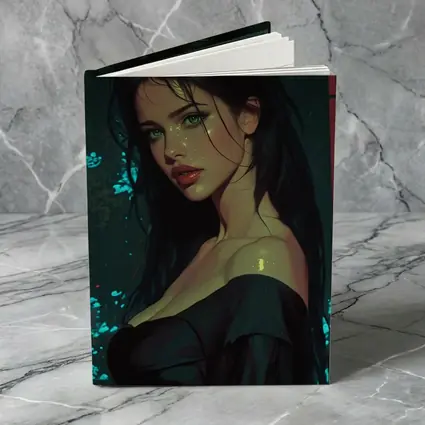 Dark Haired Woman Green Eyes Neon Night