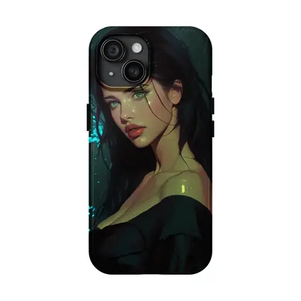 Dark Haired Woman Green Eyes Neon Night