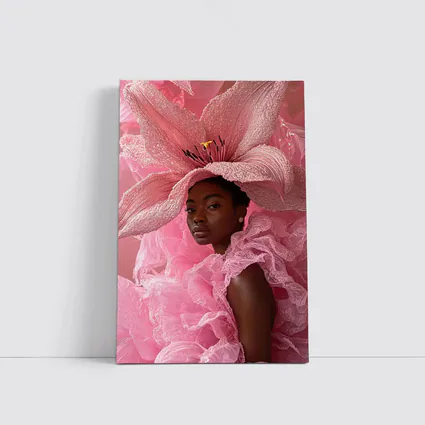 Woman Pink Lily Flower Headdress Portrait