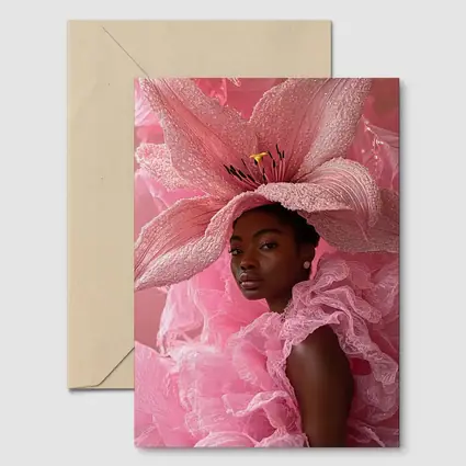 Woman Pink Lily Flower Headdress Portrait